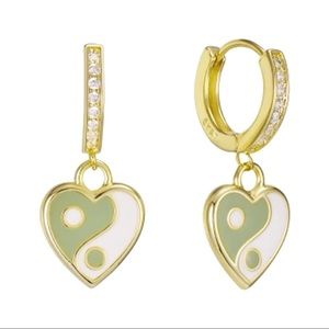 Evry Jewels other half green Yin Yang heart huggie earrings